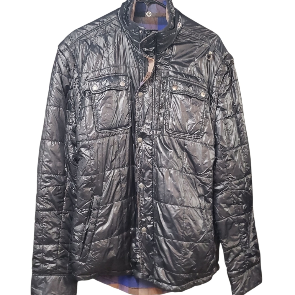 Diesel Puffer Style Jacket Men's Unisex XL Reversible Black Plaid